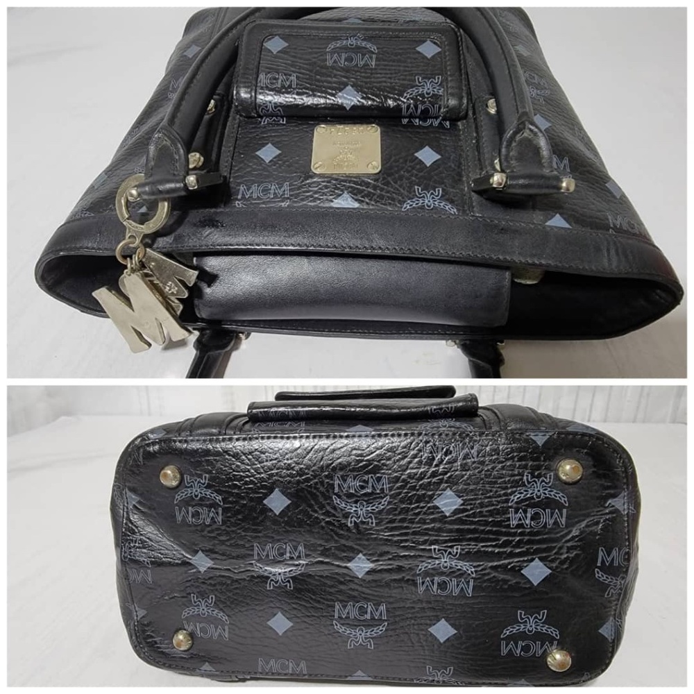Authentic MCM Small Visetos Coated Canvas and Leather Pocket Tote Black - Picture 9 of 13